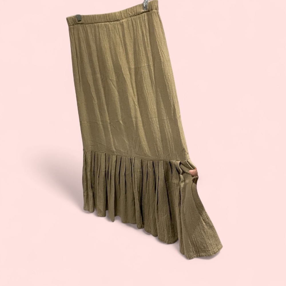 Cute 80s luxury creamy tan ruffle canvas maxi skirt boho western Stevie Nicks